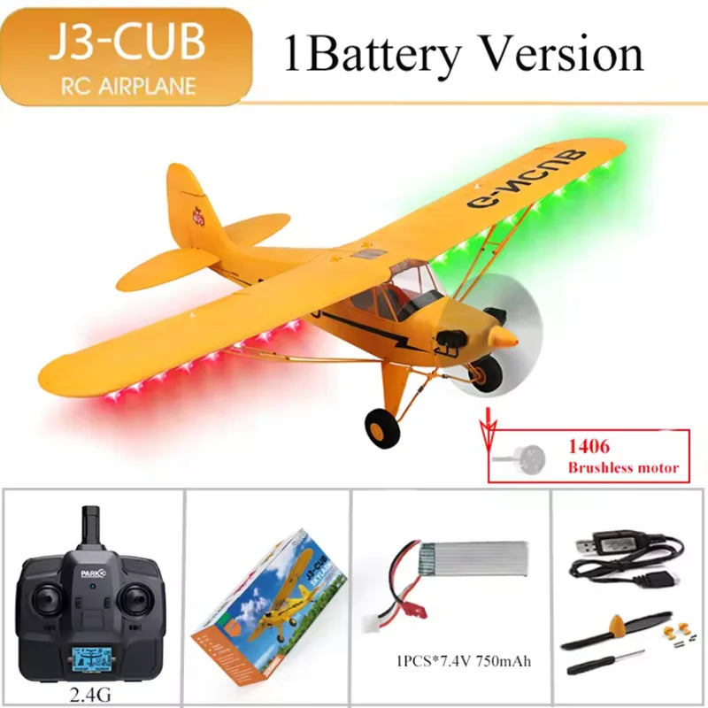 Parkten RC Plane RTF 2.4G Brushless Motor 3D/6G Remote Control Airplane Wltoys A160 Upgraded J3-CUB Yellow And RED Ready To Fly