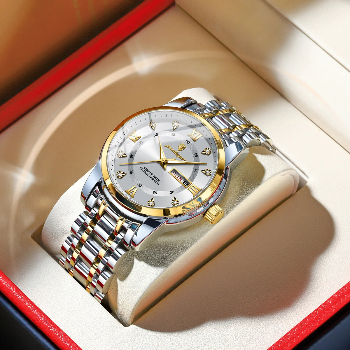 POEDAGAR Luxury Trendy Man Wristwatch Waterproof Stainless Steel Luminous Men Watch Date Week Fashion Quartz Men's Watches Reloj