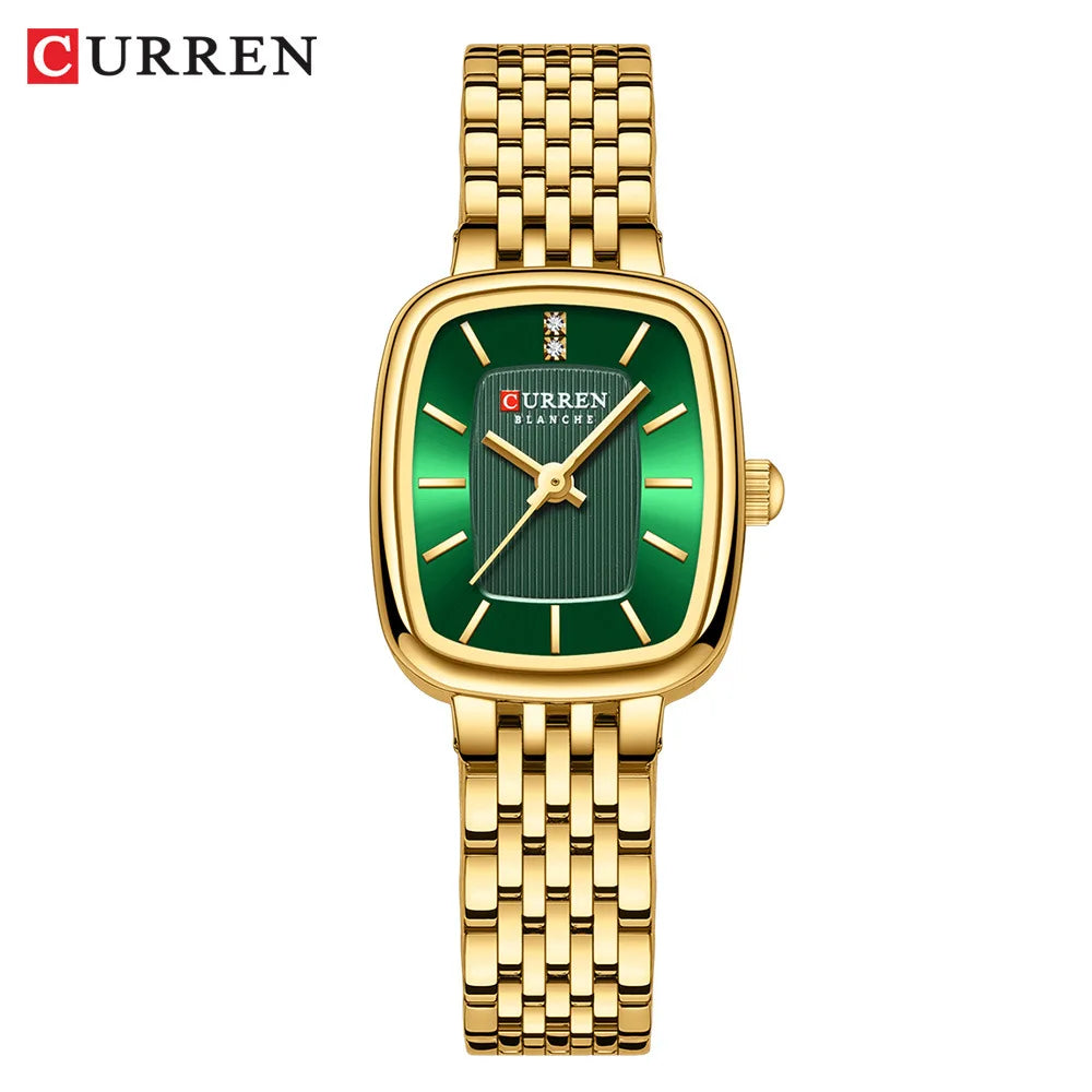 CURRN 9093 Women's Quartz Watch Fashion Leisure Diamond Simple Gold Silvery Steel Strip Wristwatch for Ladies Gift Clock