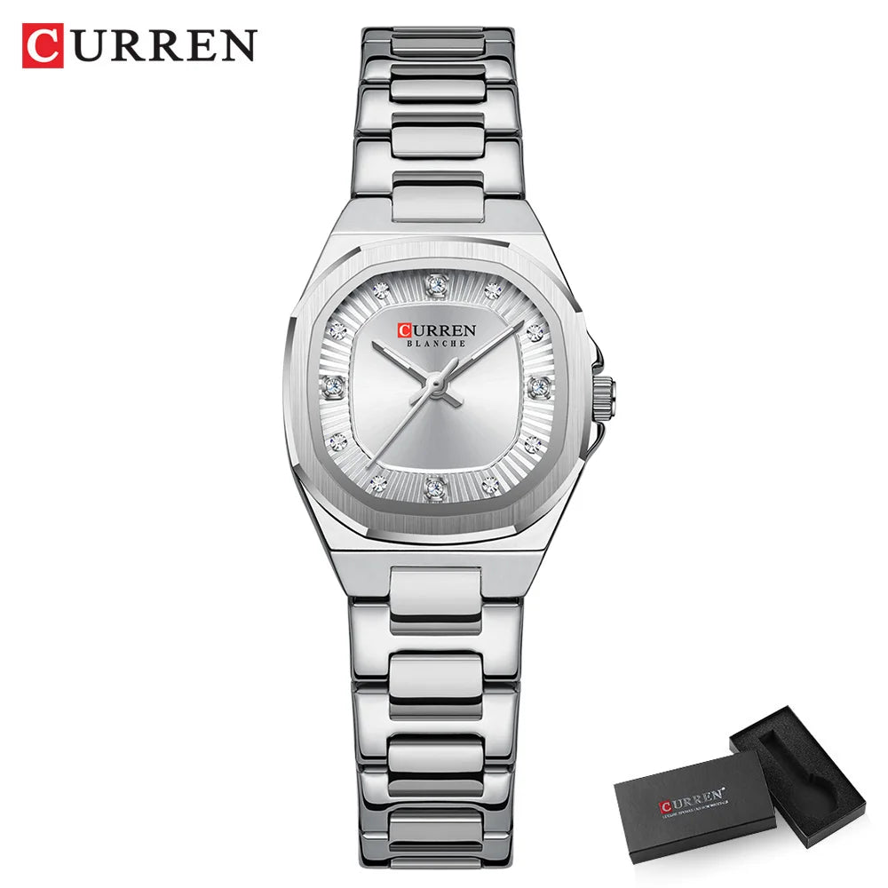 CURREN Gold Women's Watch Diamond Accents Stylish Stainless Steel Band, Elegant Design Comes with Free Box