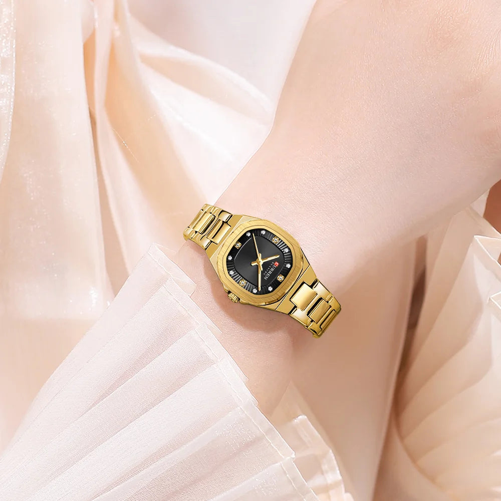 CURREN Gold Women's Watch Diamond Accents Stylish Stainless Steel Band, Elegant Design Comes with Free Box