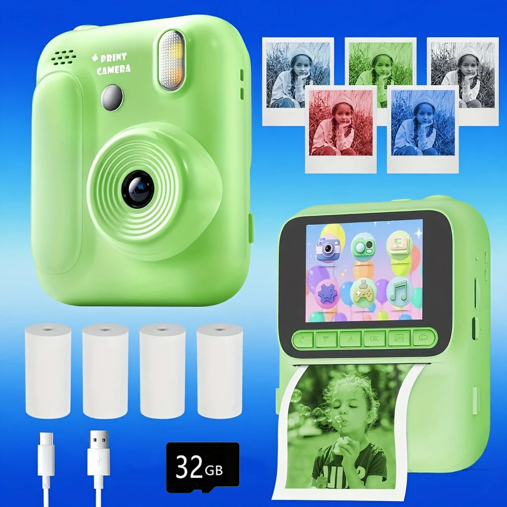 Color Printing Camera  Kids Instant Camera 32GB 1080P Thermal Print Digital Camera Print Photo Video Games Music Children Gift