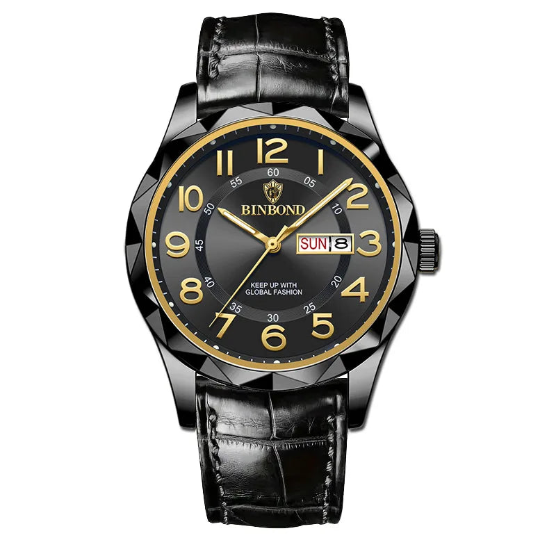 BINBOND Original Luxury Quartz Wristwatches For Men Luminous Waterproof Auto Date Week Display Men's Watch Reloj Hommes +Box
